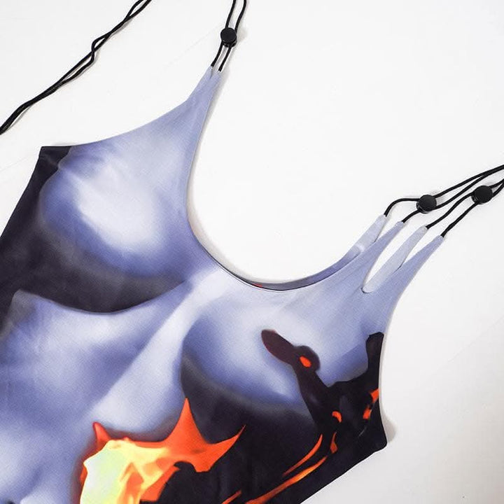 Body print sleeveless contrast backless u neck midi dress-final-sale  | Festival Outfits Women