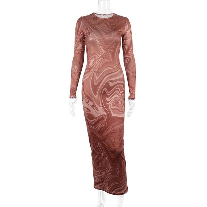 Long sleeve ripple crewneck contrast midi dress  | Festival Outfits Women