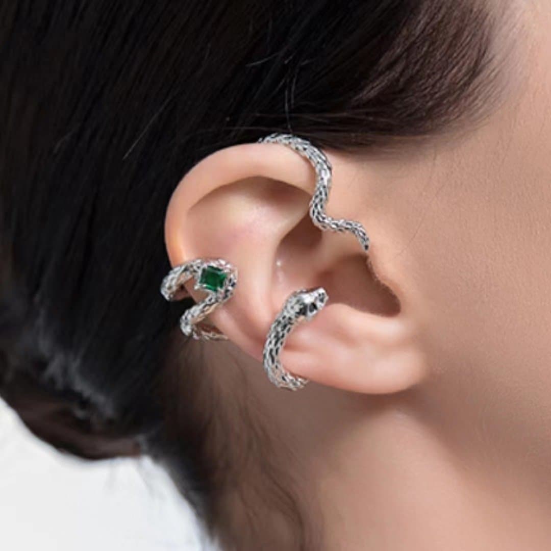 Green rhinestone snake shaped earring  | Festival Outfits Women