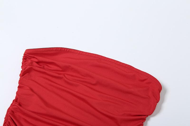 Rose applique ruffle ruched tube top  | Festival Outfits Women-final-sale