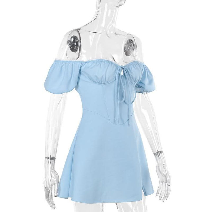 Off shoulder sweetheart neck self tie mini dress  | Festival Outfits Women