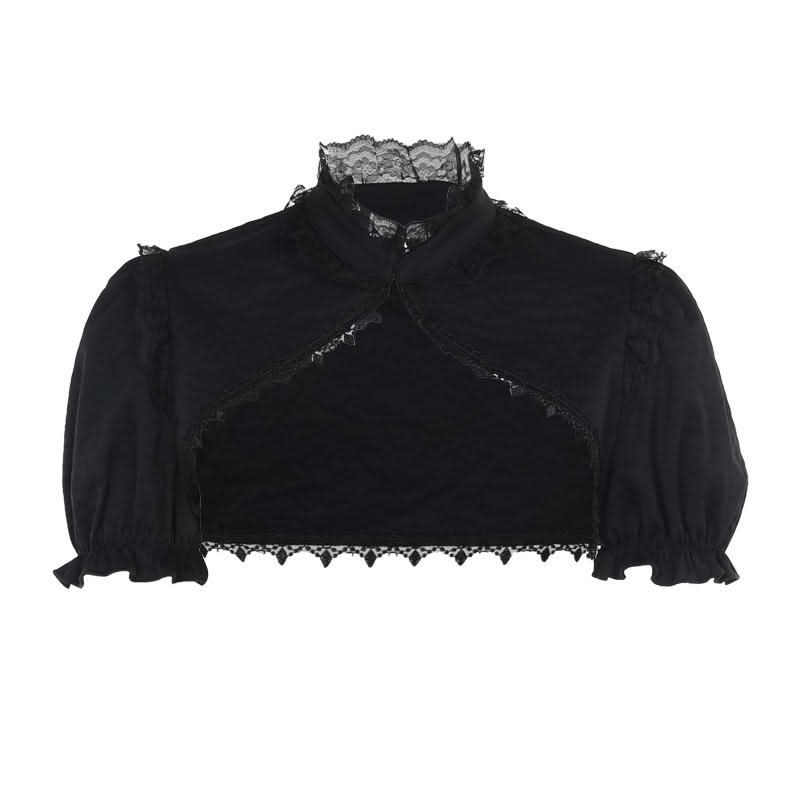 Puff sleeve lace hem button shrug top  | Festival Outfits Women