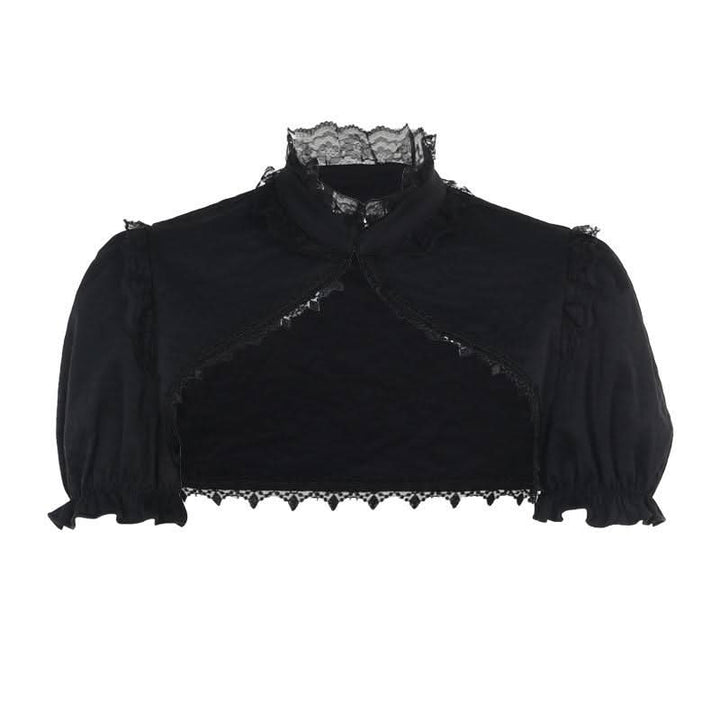 Puff sleeve lace hem button shrug top  | Festival Outfits Women