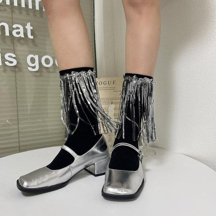 Tassels glitter contrast socks  | Festival Outfits Women