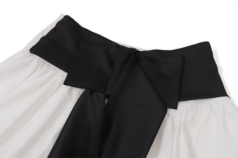 Long sleeve crewneck bowknot lace up ribbon ruched mini skirt set-final-sale  | Festival Outfits Women