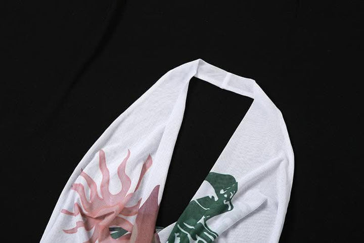 Abstract contrast cowl neck halter backless irregular mini dress-final-sale  | Festival Outfits Women