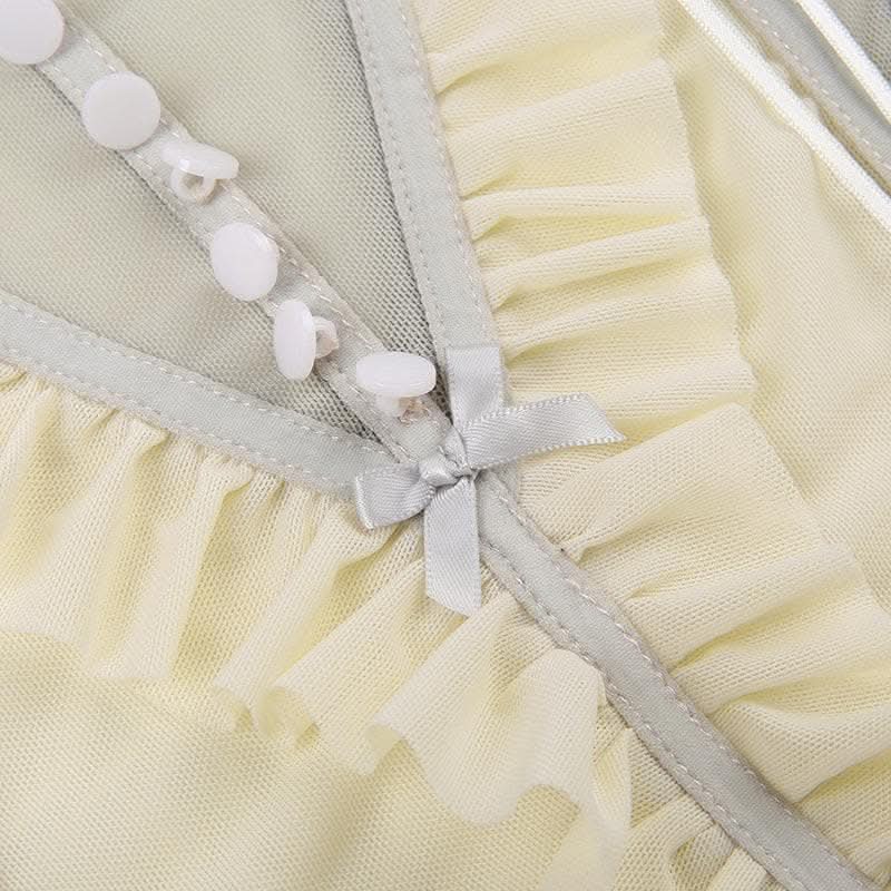 Mesh patchwork ruffle button contrast backless cami ruched skirt set-final-sale