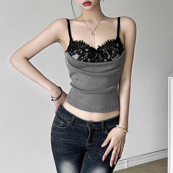 Kayan ado na lace patchwork ruched contrast cami top | Kayan bikin mata