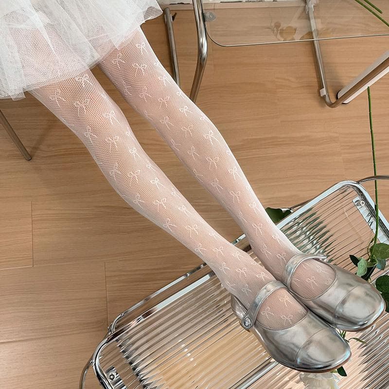 Lace contrast mesh bowknot tights  | Festival Outfits Women