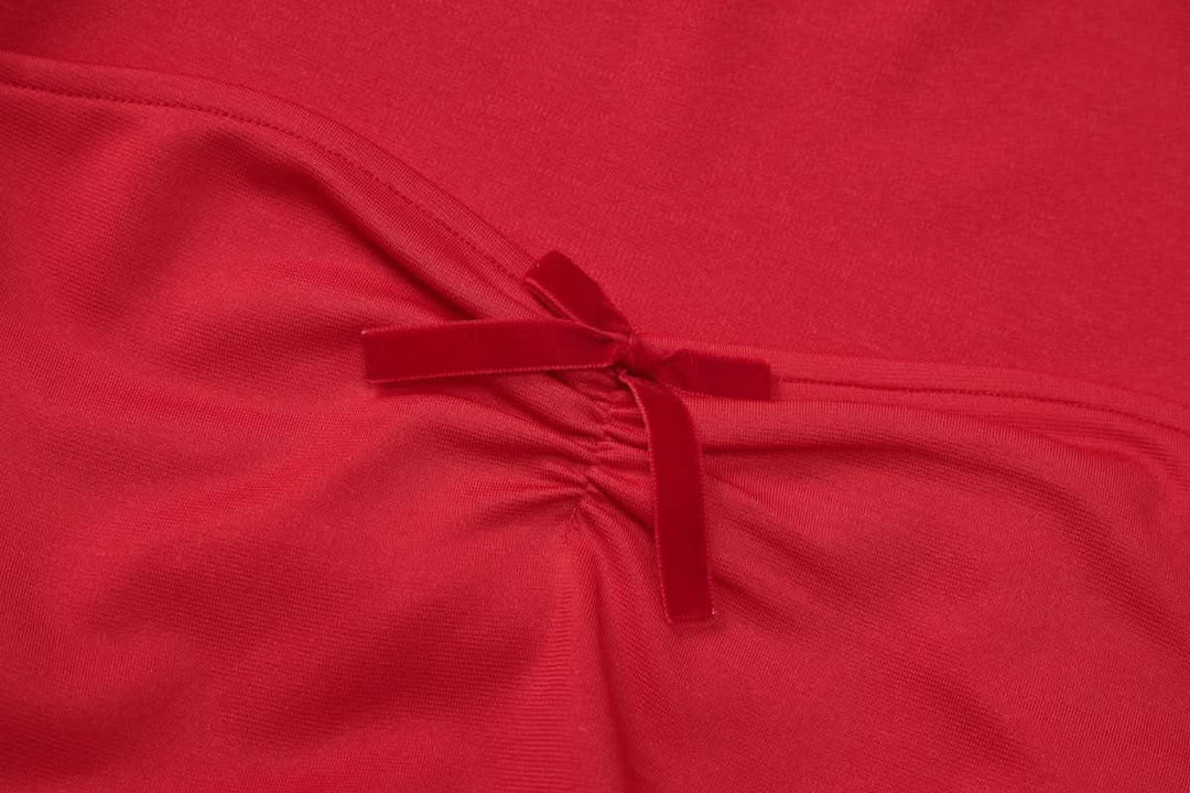 Long sleeve bowknot solid ruched mini dress  | Festival Outfits Women