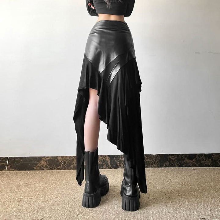 PU leather patchwork irregular midi skirt Cargo Mini Skirt  | Festival Outfits Women