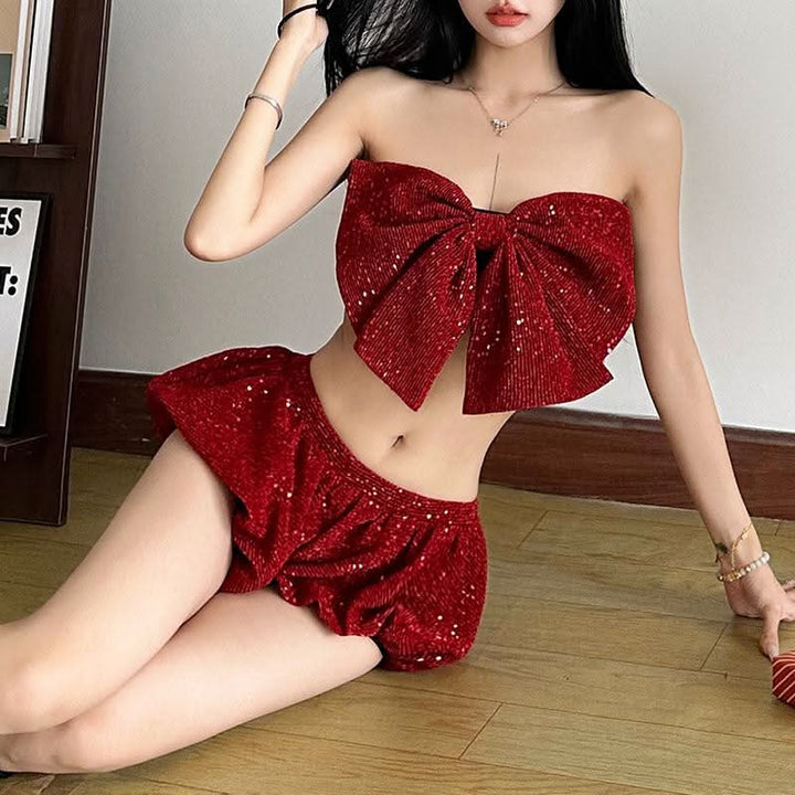 Bowknot glitter backless contrast tube top  | Festival Outfits Women