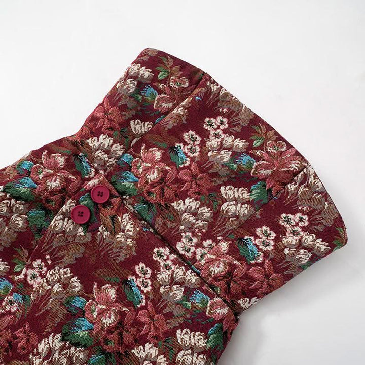 Flower print zip-up button tube mini dress  | Festival Outfits Women