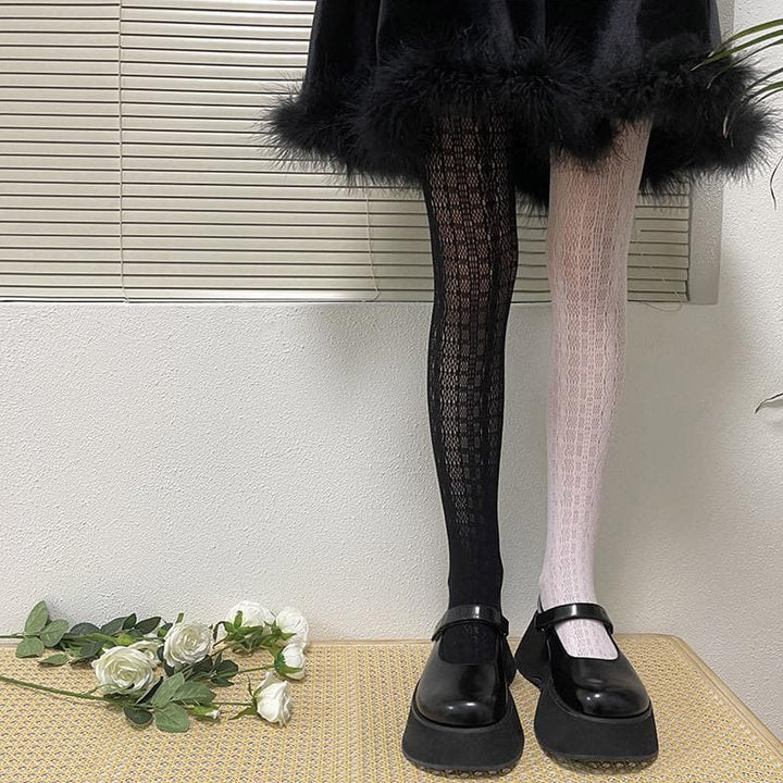 Sheer lace hollow out contrast tights  | Festival Outfits Women