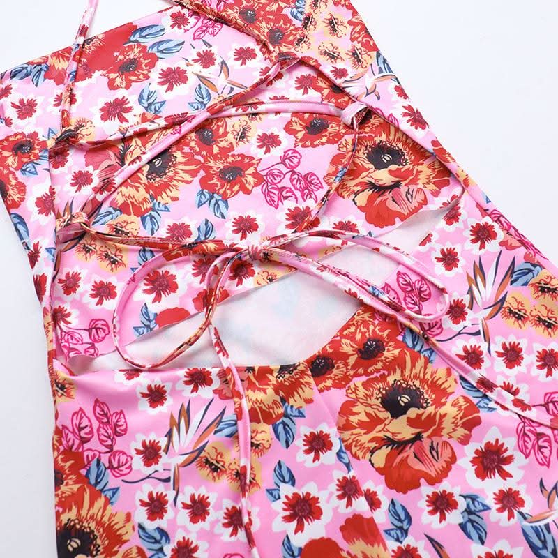 Cross back self tie flower print cami maxi dress  | Festival Outfits Women