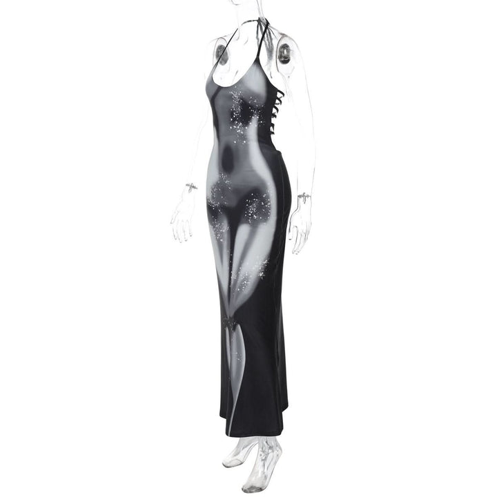 Halter self tie u neck body print o ring maxi dress  | Festival Outfits Women
