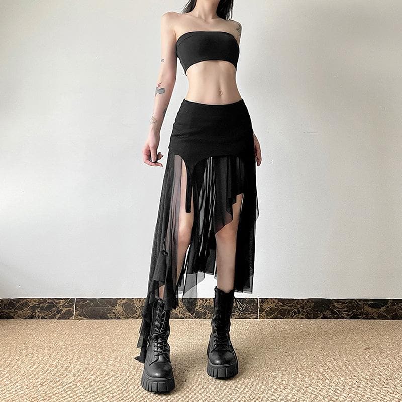 Mesh patchwork irregular midi skirt  | Festival Outfits Women