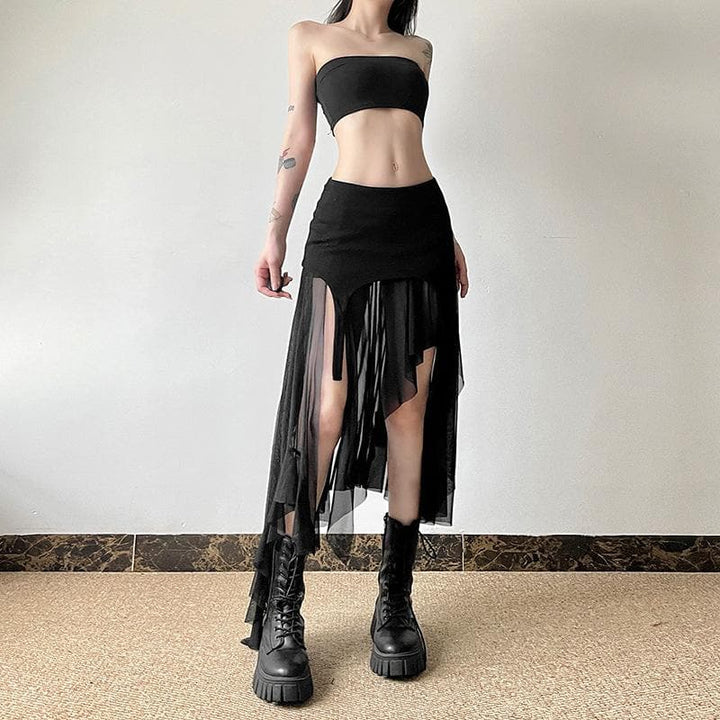 Mesh patchwork irregular midi skirt  | Festival Outfits Women
