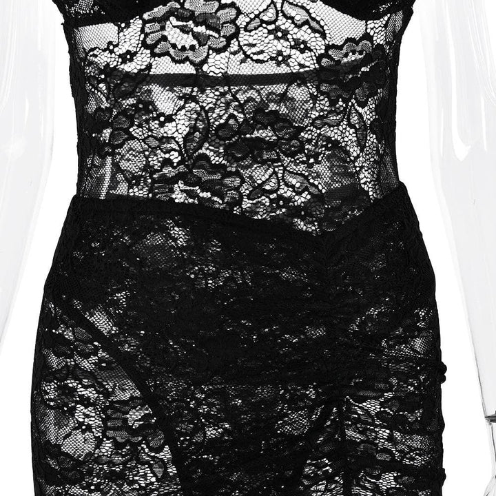 Off shoulder lace backless see through maxi skirt set  | Festival Outfits Women