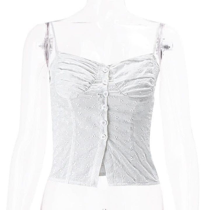 Textured pleated button slit solid backless cami top-final-sale  | Festival Outfits Women