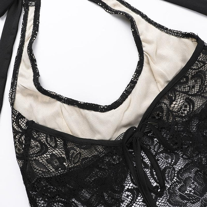 Halter backless lace flower pattern solid top  | Festival Outfits Women