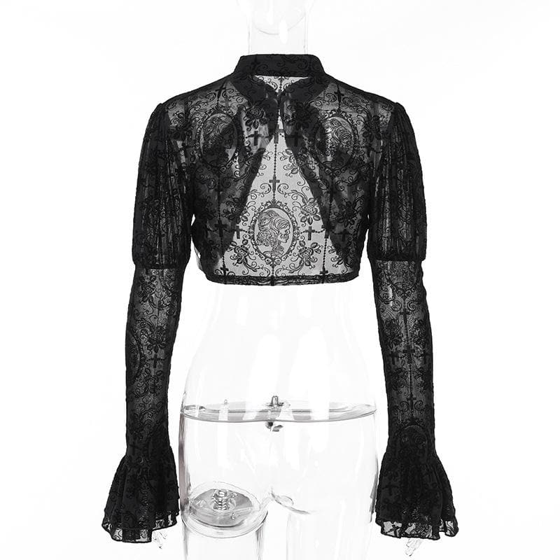 Long flared puff sleeve button shrug top  | Festival Outfits Women
