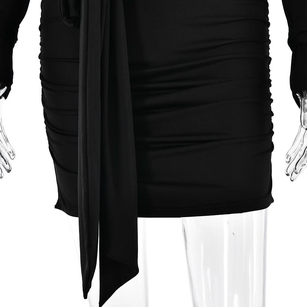 Long sleeve bowknot ruched knotted mini dress  | Festival Outfits Women