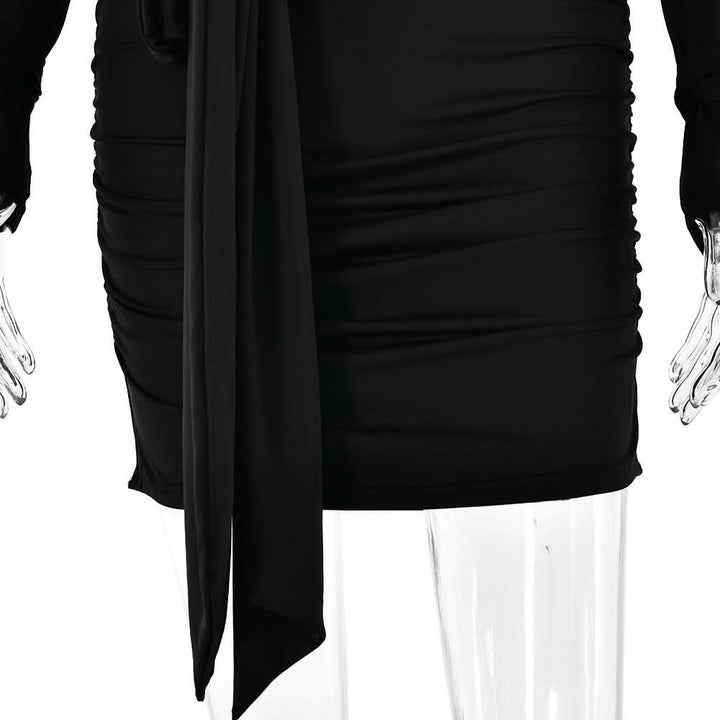 Long sleeve bowknot ruched knotted mini dress  | Festival Outfits Women
