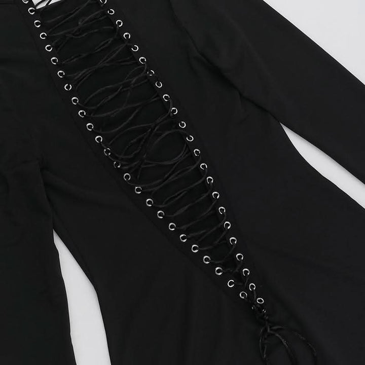 Long sleeve lace up mini dress  | Festival Outfits Women