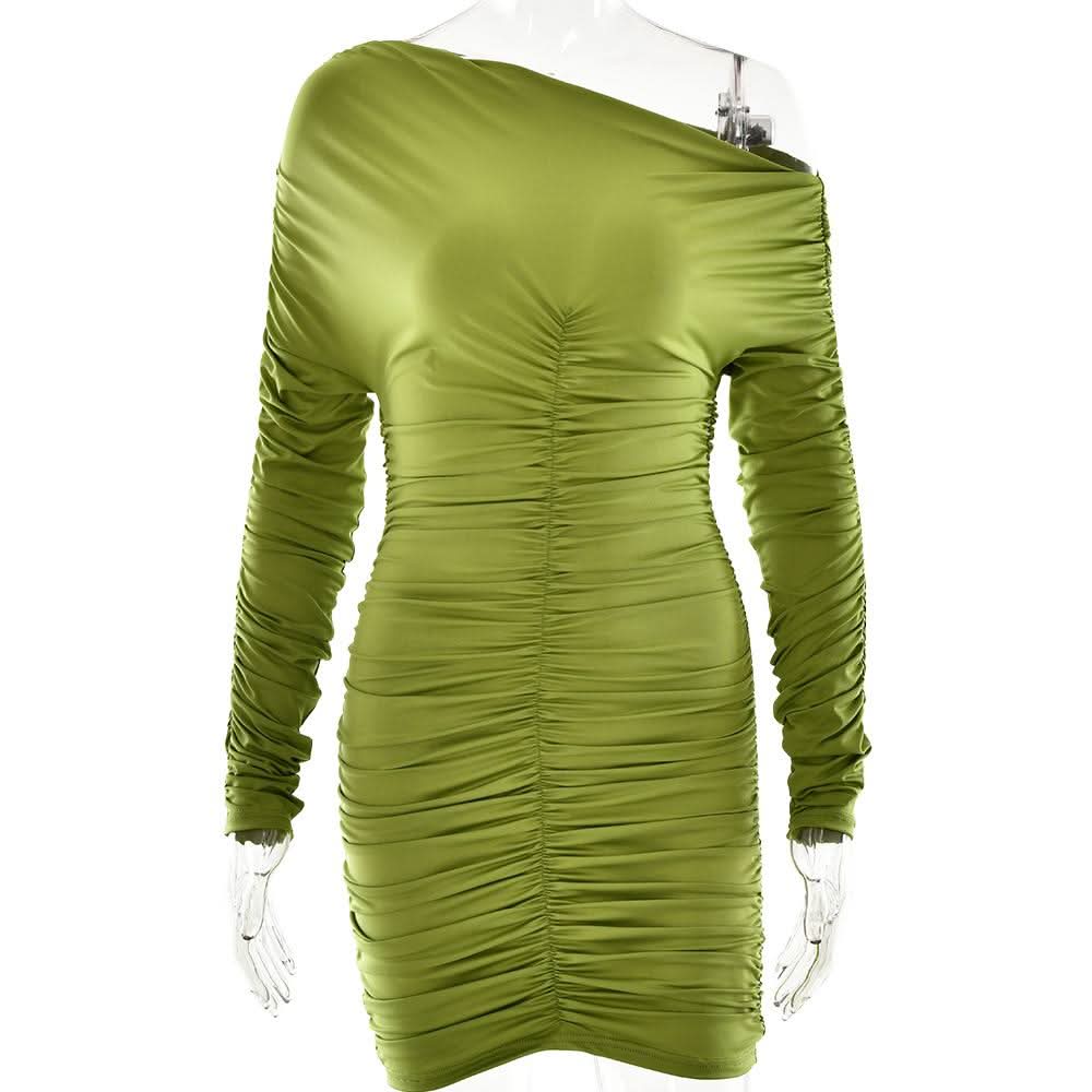 Off shoulder long sleeve ruched mini dress  | Festival Outfits Women