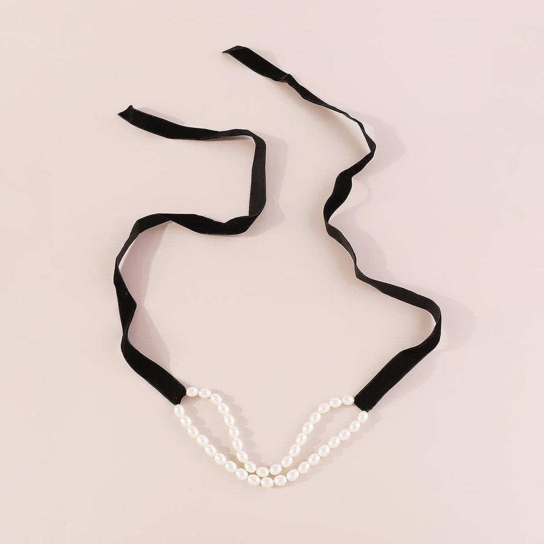 Faux pearl ribbon velvet layered choker necklace  | Festival Outfits Women