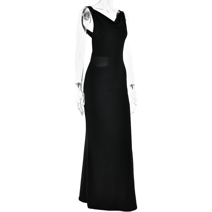 Cowl neck solid backless ruched hollow out cut out maxi dress  | Festival Outfits Women