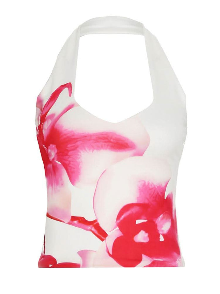 Halter flower print backless top  | Festival Outfits Women-final-sale