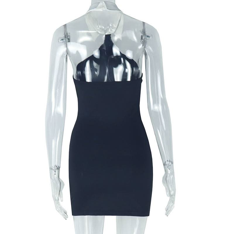 Halter turnover collar button backless mini dress  | Festival Outfits Women