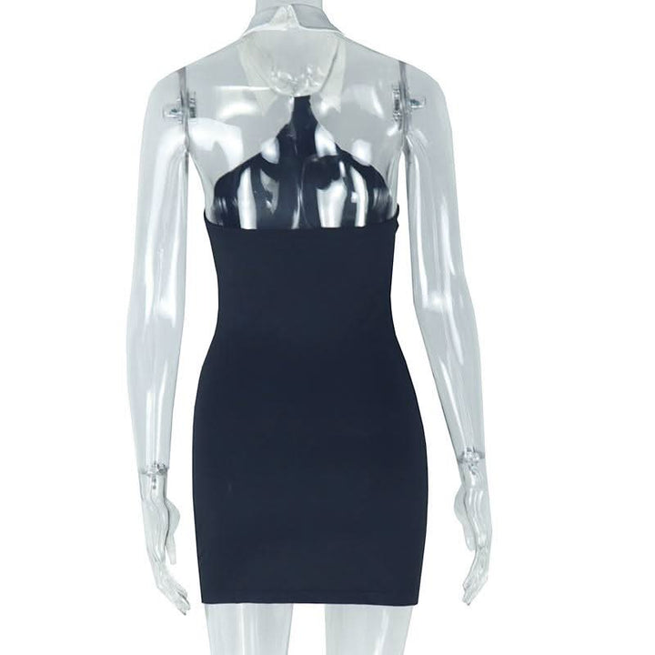 Halter turnover collar button backless mini dress  | Festival Outfits Women