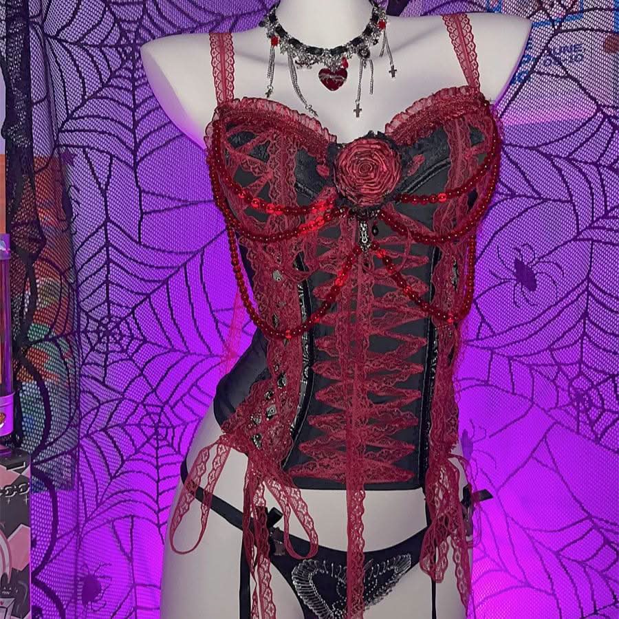 Lace hem beaded flower applique button mesh top  | Festival Outfits Women