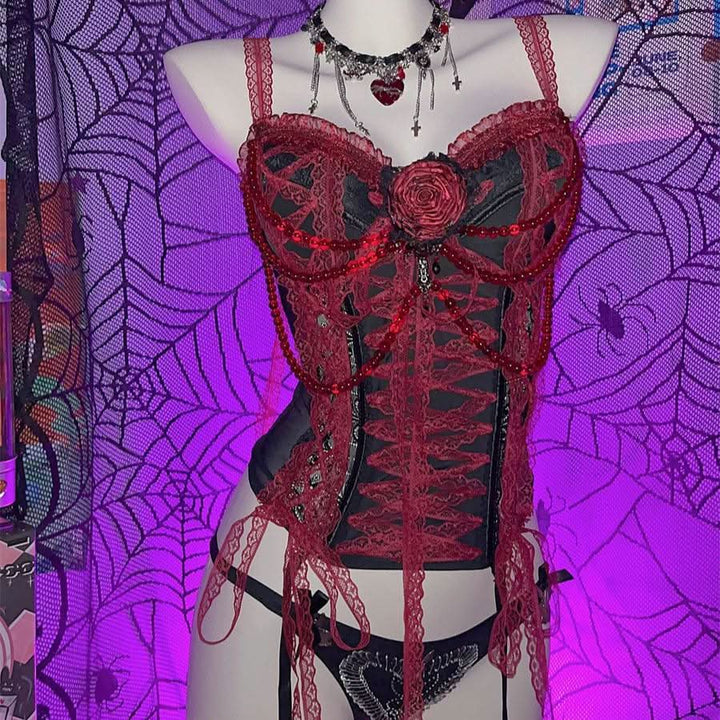 Lace hem beaded flower applique button mesh top  | Festival Outfits Women