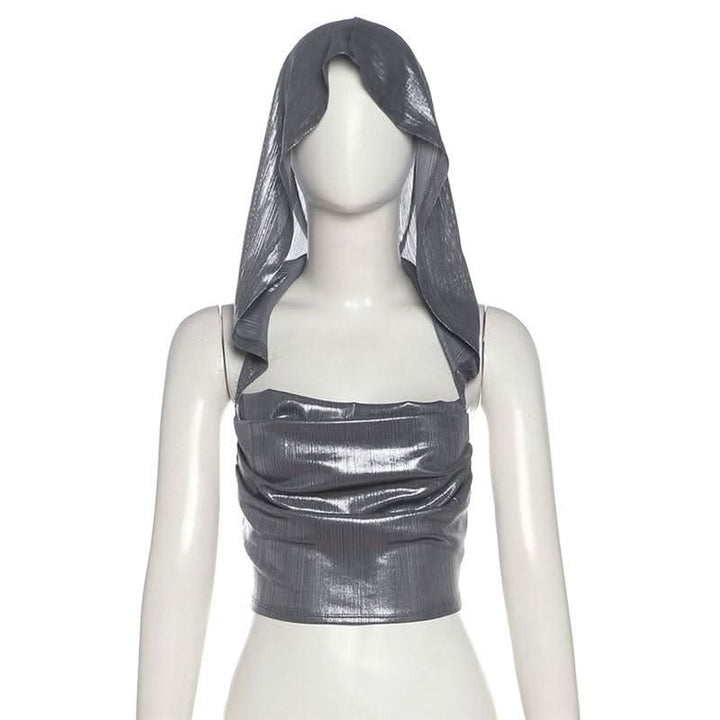 Hoodie metallic backless lace up crop top  | Festival Outfits Women-final-sale