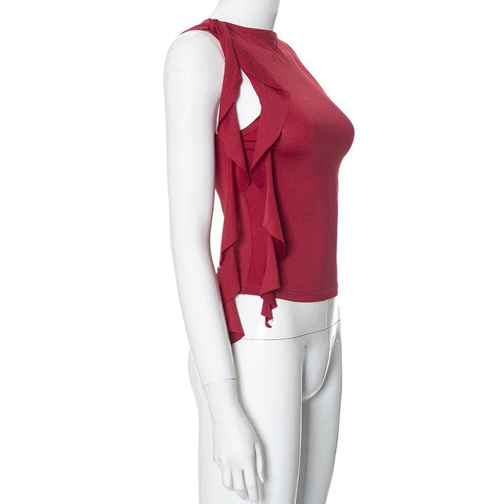 Rigunan Ruffle crewneck mai ƙarfi mara tsari | Kayan Biki na Mata