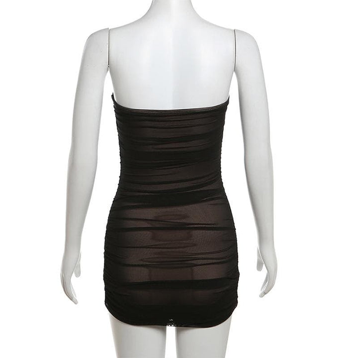 Ruched mesh patchwork solid tube mini dress  | Festival Outfits Women