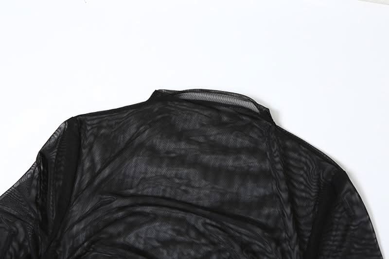 Long sleeve mesh see through ruched maxi dress-final-sale  | Festival Outfits Women
