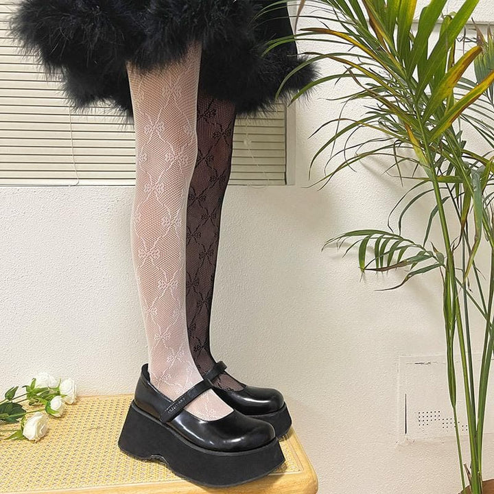 Lace contrast mesh bowknot tights  | Festival Outfits Women