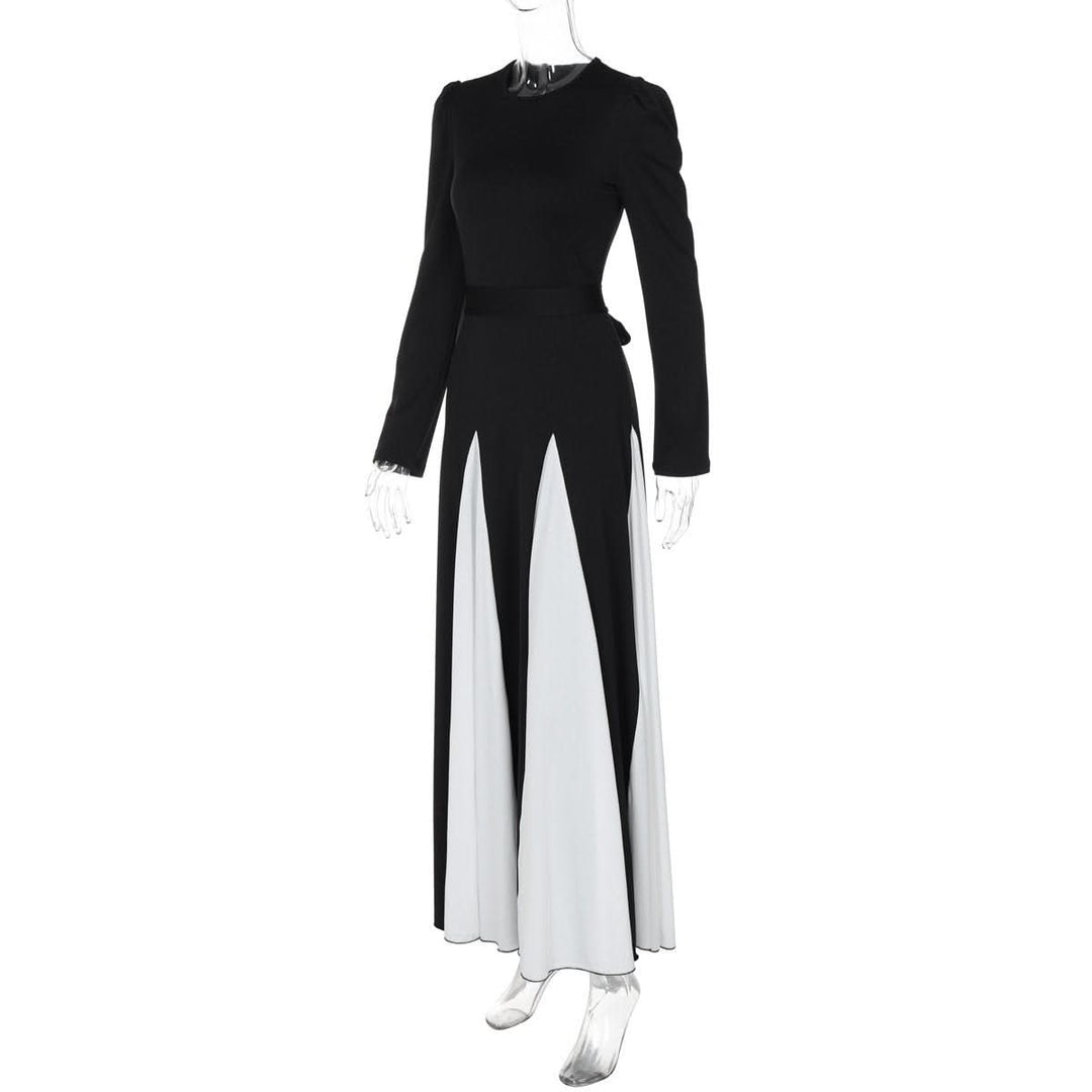 Long sleeve contrast self tie maxi dress  | Festival Outfits Women