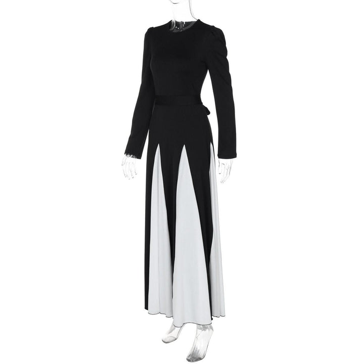 Long sleeve contrast self tie maxi dress  | Festival Outfits Women