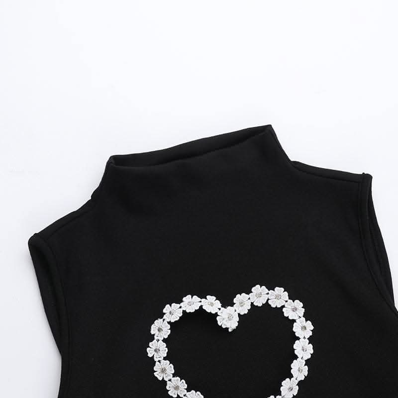 High neck heart pattern hollow out lace up cut out mini dress-final-sale  | Festival Outfits Women