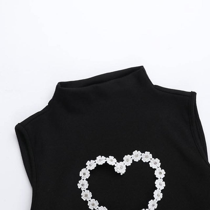 High neck heart pattern hollow out lace up cut out mini dress-final-sale  | Festival Outfits Women