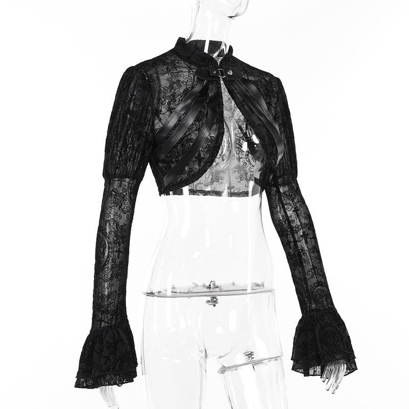 Long flared puff sleeve button shrug top  | Festival Outfits Women