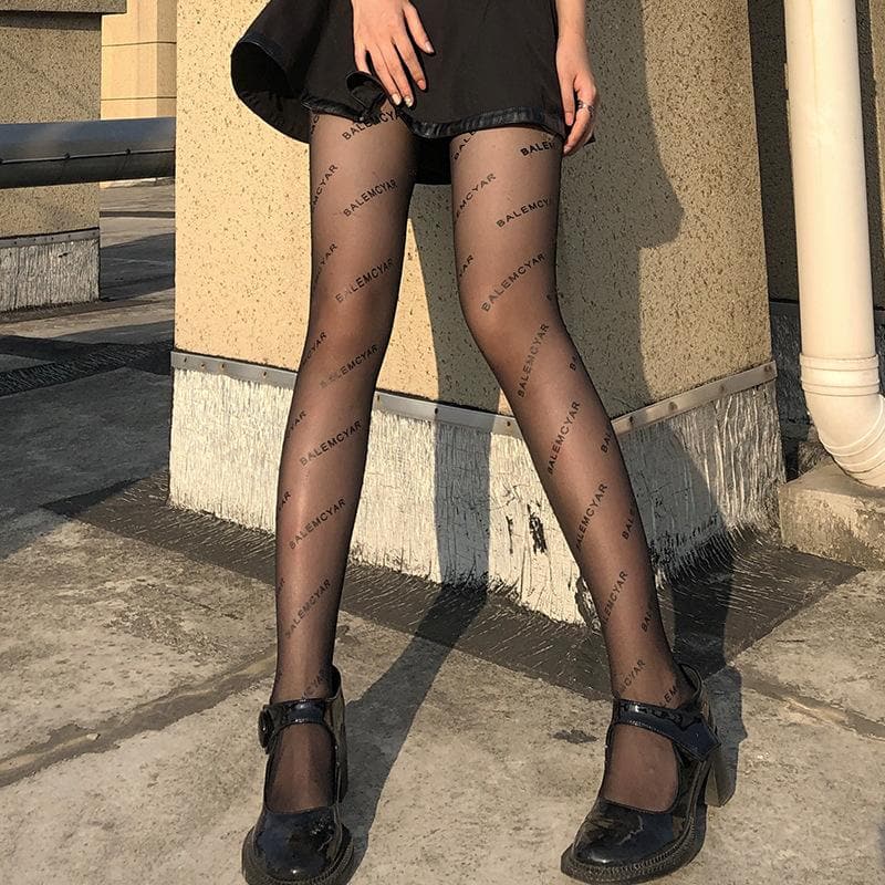 Letter print sheer mesh tights  | Festival Outfits Women