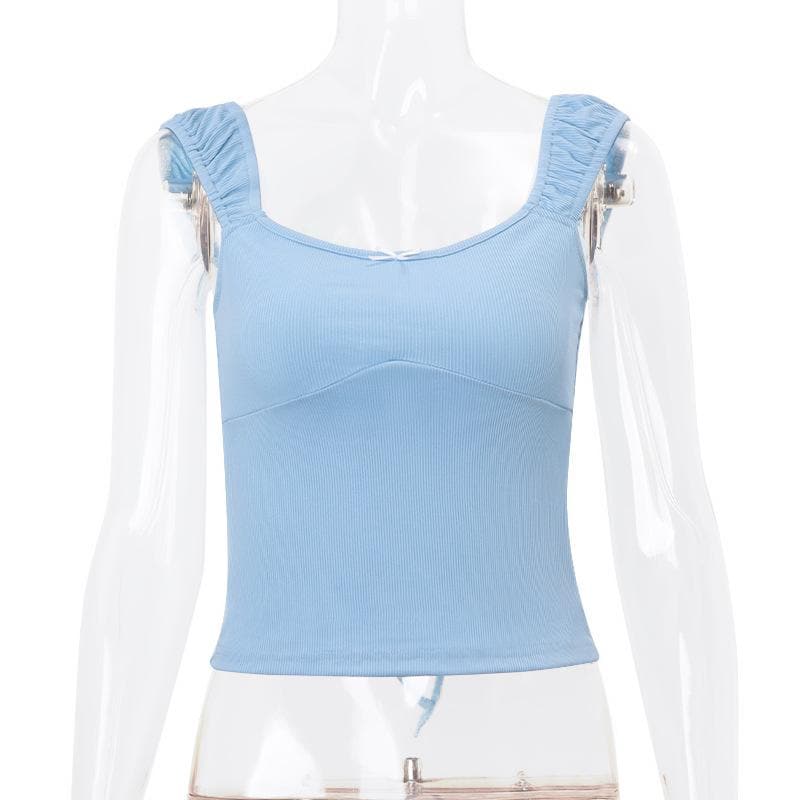 Ruched u neck bowknot ribbed cami top | Kayan Biki na Mata