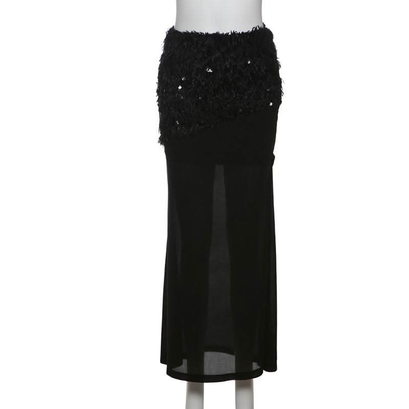 Glitter mesh patchwork fluffy maxi skirt  | Festival Outfits Women